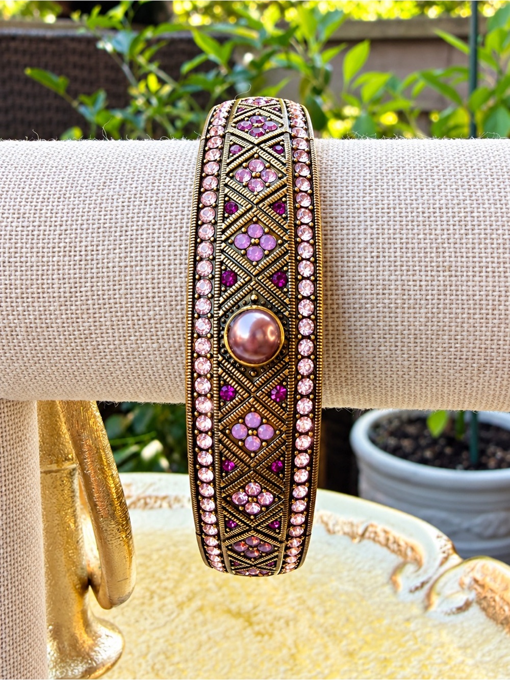 Heidi Daus “The Daily Double” Crystal & Faux Pearl Statement Bracelet
